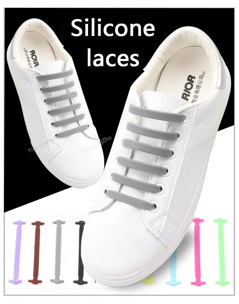 16pcs/lot Silicone Shoelaces No Tie Shoelaces 12 Colors Elastic Lace Shoelace Creative Lazy Silicone Laces Rubber Lace