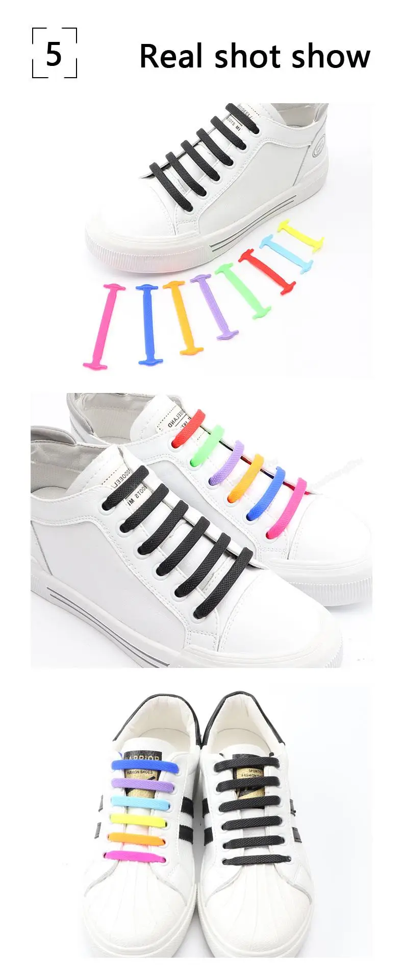 16pcs/lot Silicone Shoelaces No Tie Shoelaces 12 Colors Elastic Lace Shoelace Creative Lazy Silicone Laces Rubber Lace
