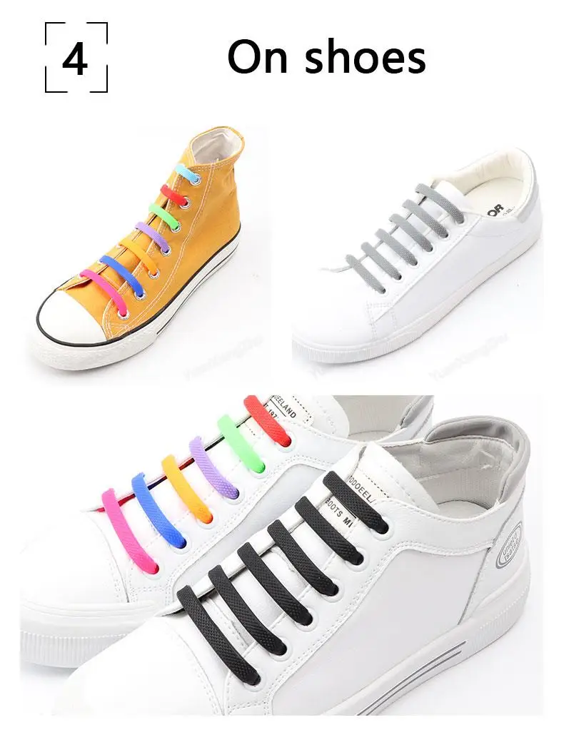 16pcs/lot Silicone Shoelaces No Tie Shoelaces 12 Colors Elastic Lace Shoelace Creative Lazy Silicone Laces Rubber Lace