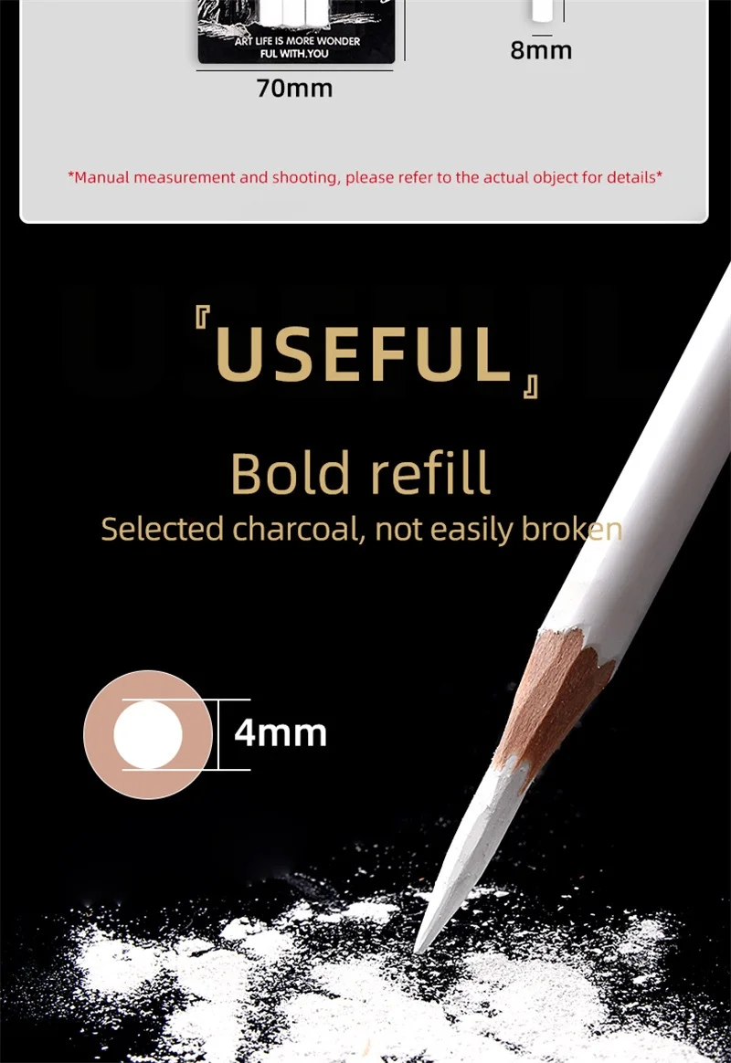 3Pcs Professional White Charcoal Pencils Set Sketch Highlight Drawing Pencils for Artists Drawing Sketching Shading Art Supplies