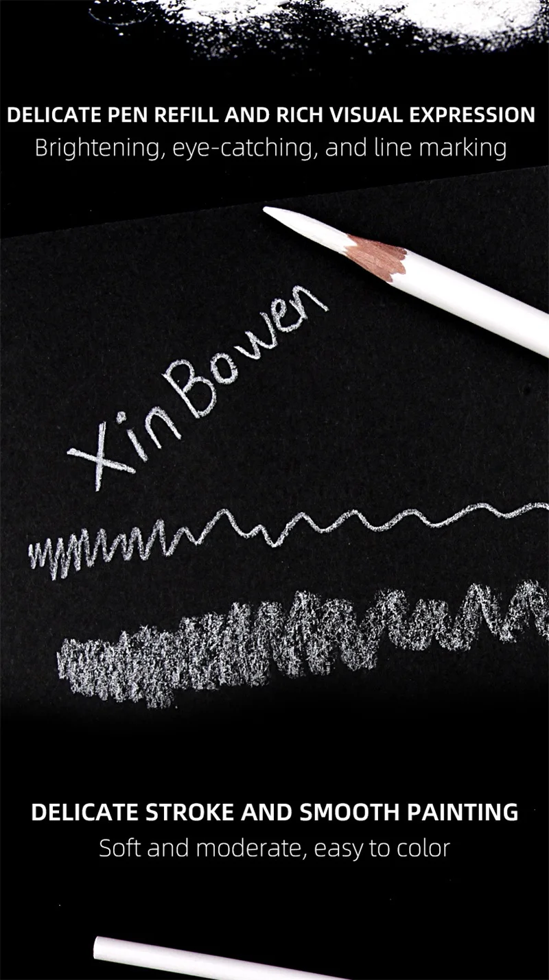 3Pcs Professional White Charcoal Pencils Set Sketch Highlight Drawing Pencils for Artists Drawing Sketching Shading Art Supplies
