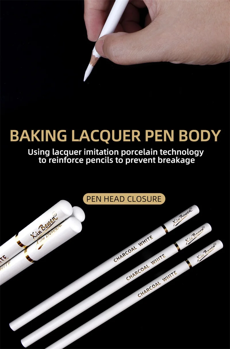 3Pcs Professional White Charcoal Pencils Set Sketch Highlight Drawing Pencils for Artists Drawing Sketching Shading Art Supplies
