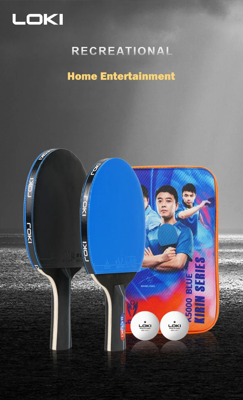LOKI K5000 Table Tennis Racket Set 2pcs Home Entertainment PingPong Rackets with Blue Color Ping Pong Rubber