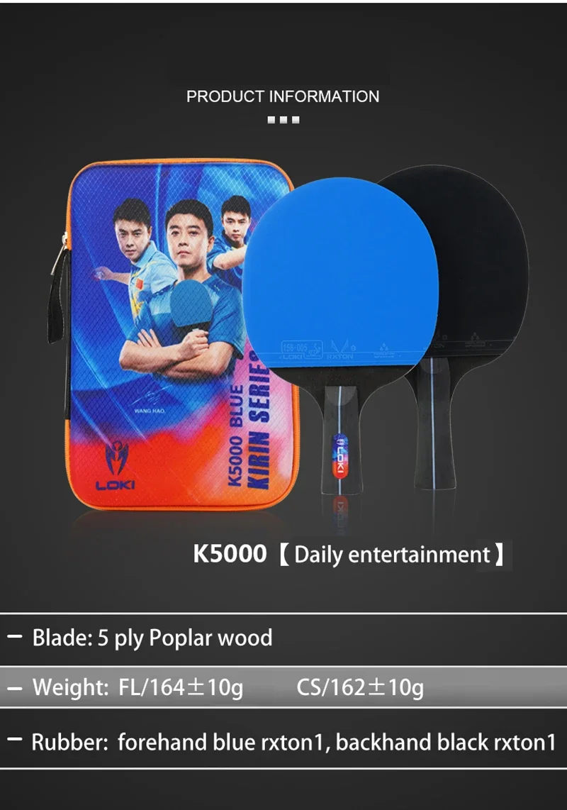 LOKI K5000 Table Tennis Racket Set 2pcs Home Entertainment PingPong Rackets with Blue Color Ping Pong Rubber