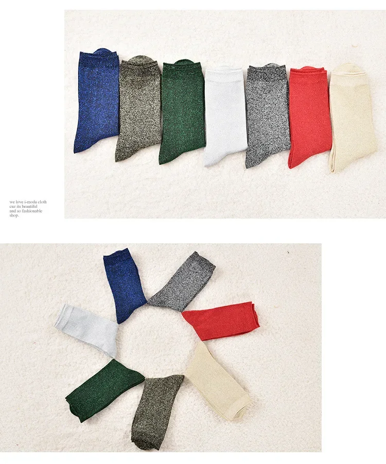 Women's Glitter Tube Gold and Silver Silk Material Socks Christmas Solid color Shiny High elastic Fashionable Summer Sock