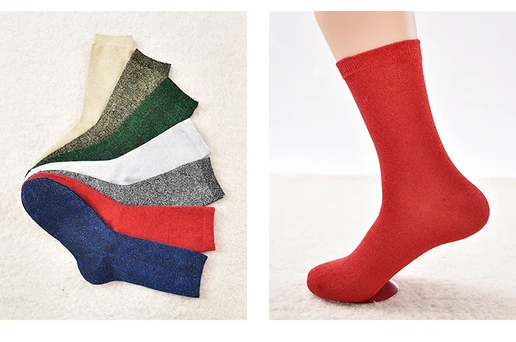 Women's Glitter Tube Gold and Silver Silk Material Socks Christmas Solid color Shiny High elastic Fashionable Summer Sock