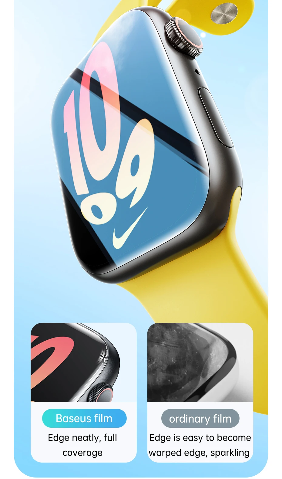 Baseus 2Pcs Nano Screen Protector For Apple Watch 8 7 6 SE SE2 5 4 Soft Hydrogel 40/41/44/45mm Full-coverage Protective Film