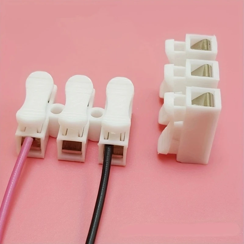 10pcs White No Solding Welding Quick 3P Cable Wire Connector No Screw Terminal Block Spring Clamp