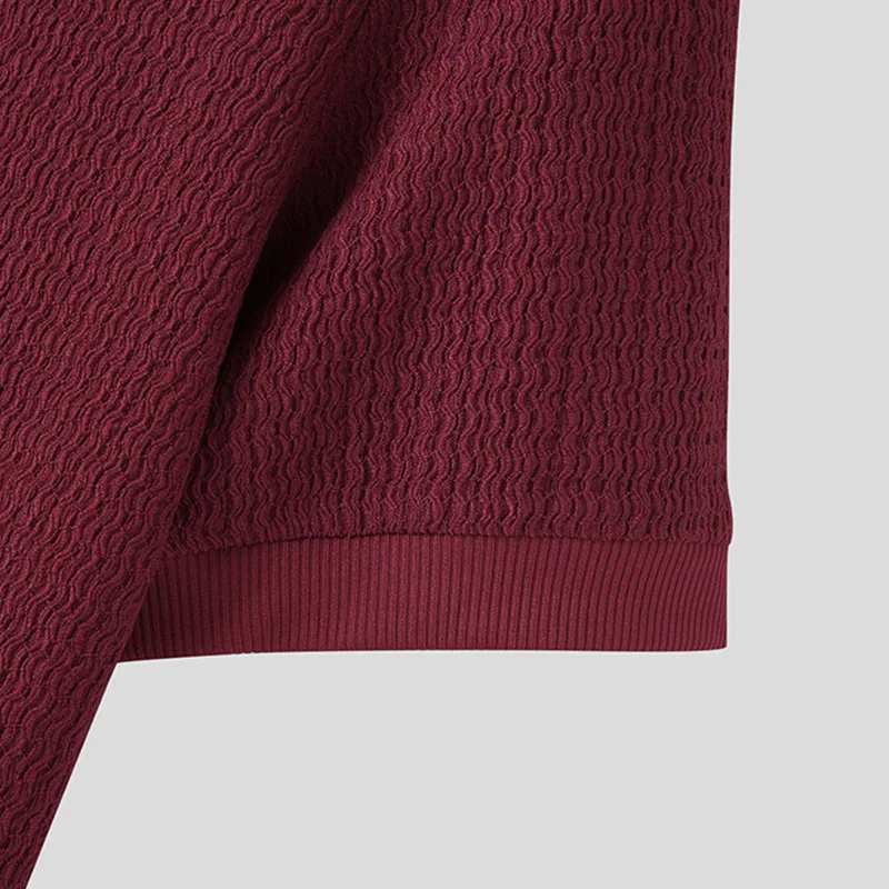 New Summer Fashion Tight T-shirt Casual Streetwear Textured High-neck Solid Color Short-sleeved Bottoming Tees Korean Style Tops