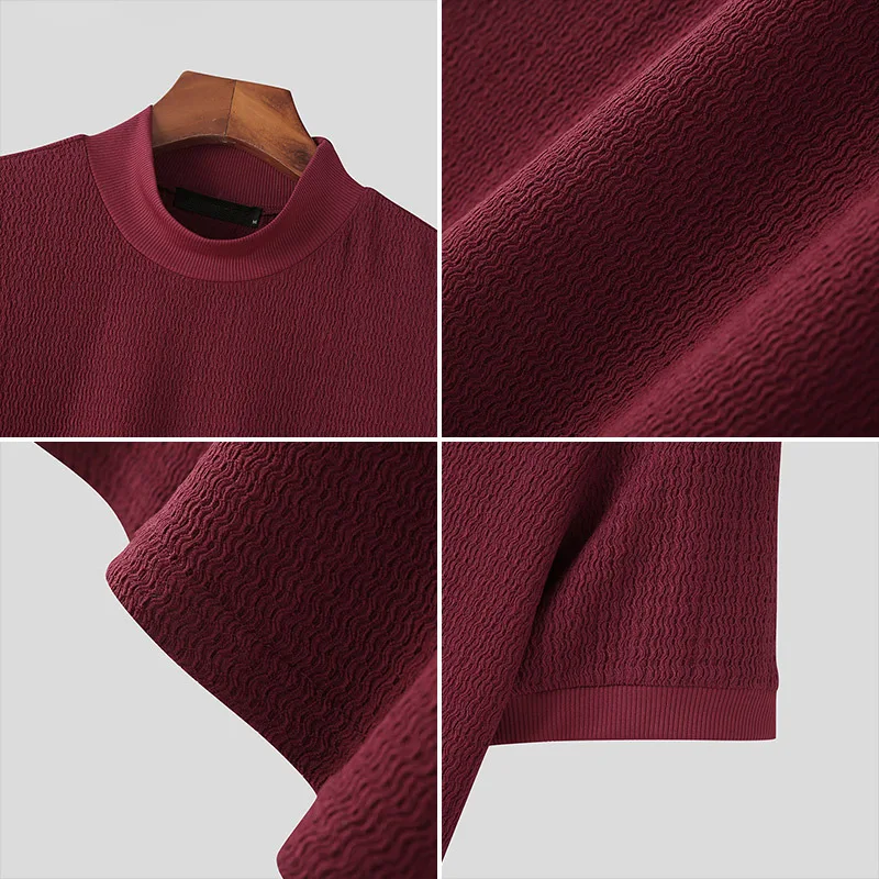 New Summer Fashion Tight T-shirt Casual Streetwear Textured High-neck Solid Color Short-sleeved Bottoming Tees Korean Style Tops