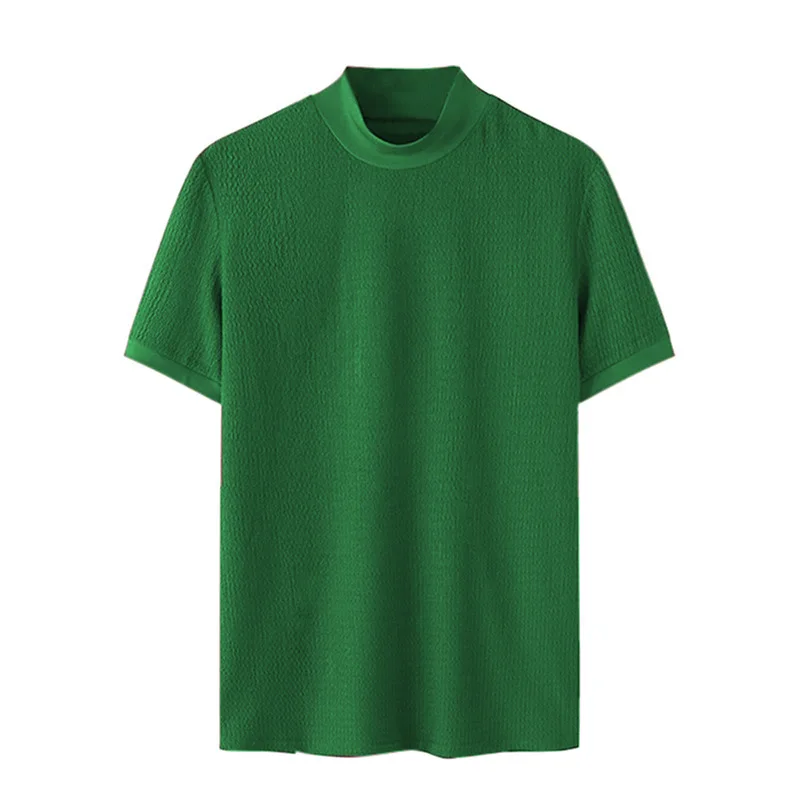 New Summer Fashion Tight T-shirt Casual Streetwear Textured High-neck Solid Color Short-sleeved Bottoming Tees Korean Style Tops