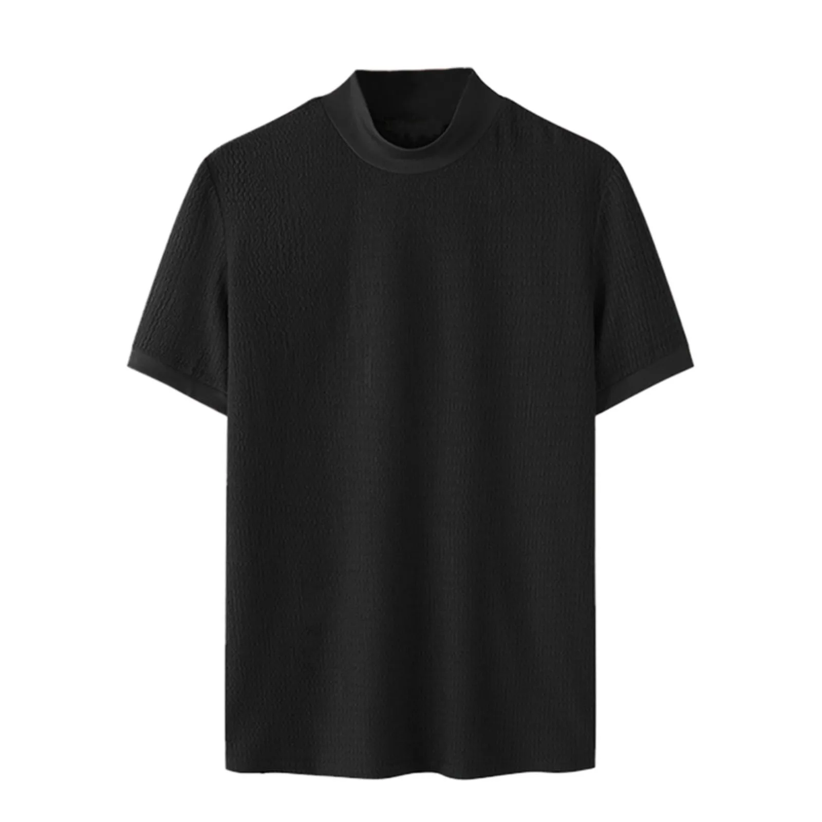 New Summer Fashion Tight T-shirt Casual Streetwear Textured High-neck Solid Color Short-sleeved Bottoming Tees Korean Style Tops