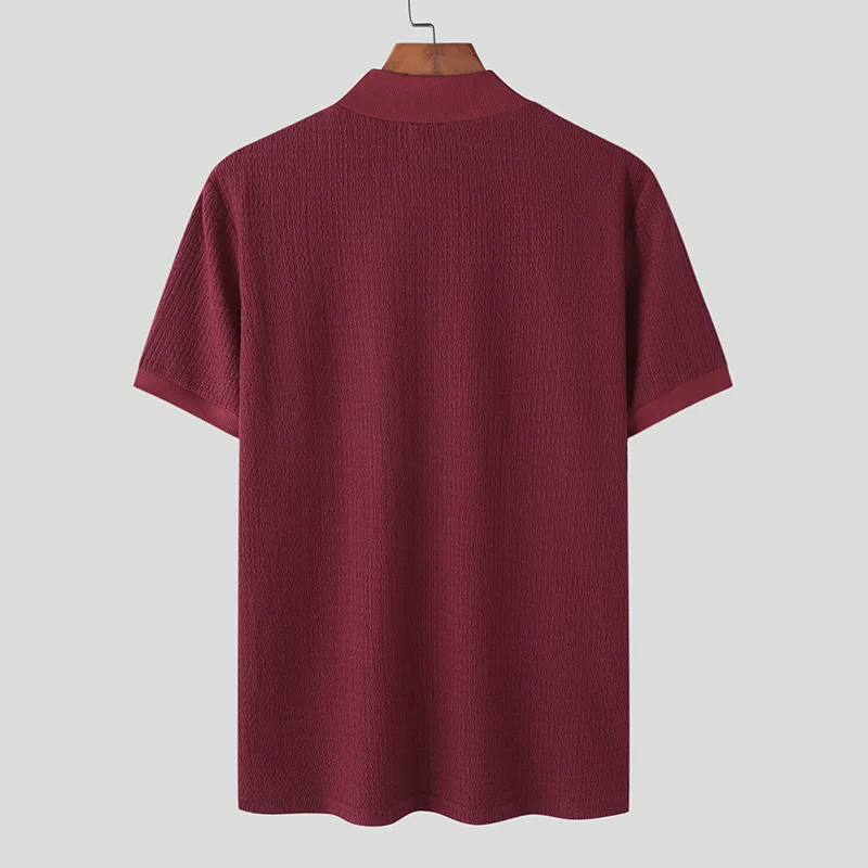 New Summer Fashion Tight T-shirt Casual Streetwear Textured High-neck Solid Color Short-sleeved Bottoming Tees Korean Style Tops