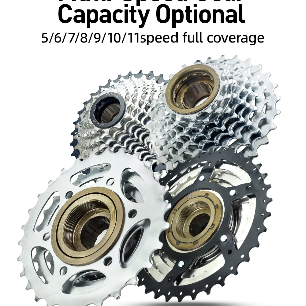 VG Sports Bike Sprocket 5/6/7/8/9/10/11 Speed Thread Freewheel 14-28T 13-28/32T 11-32/36T Cogs Compatible with rotary Hub