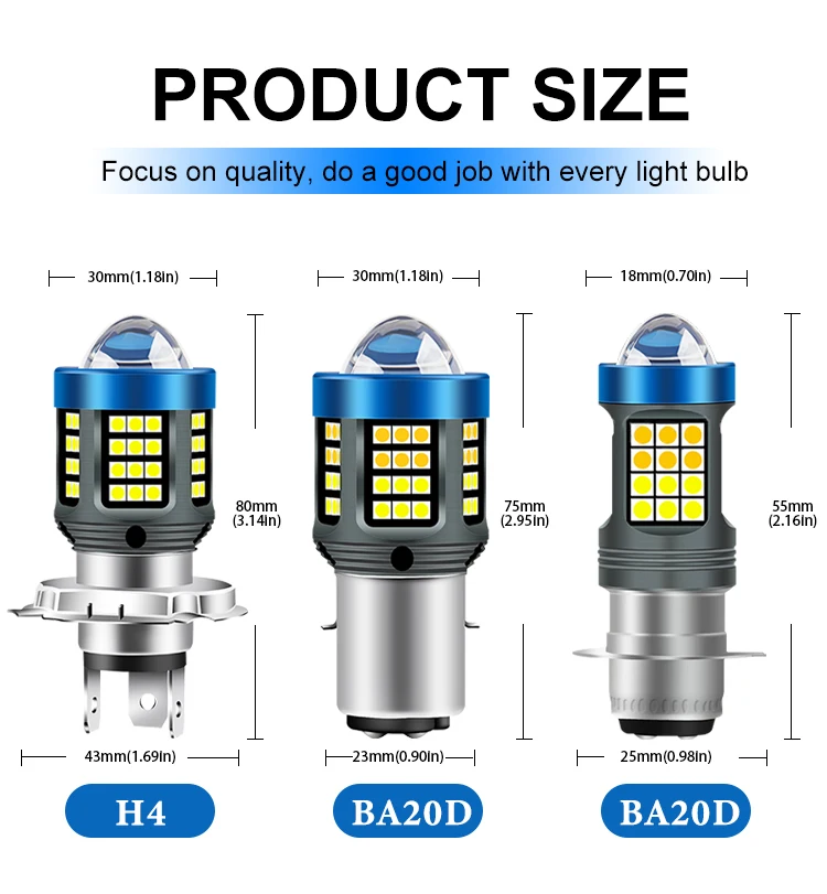 1pc H4 BA20D H6 LED Motorcycle Headlight CSP Dual Color White Yellow Hi Lo Beam Lens Fog Lamp for Motobike Scooter Running Light