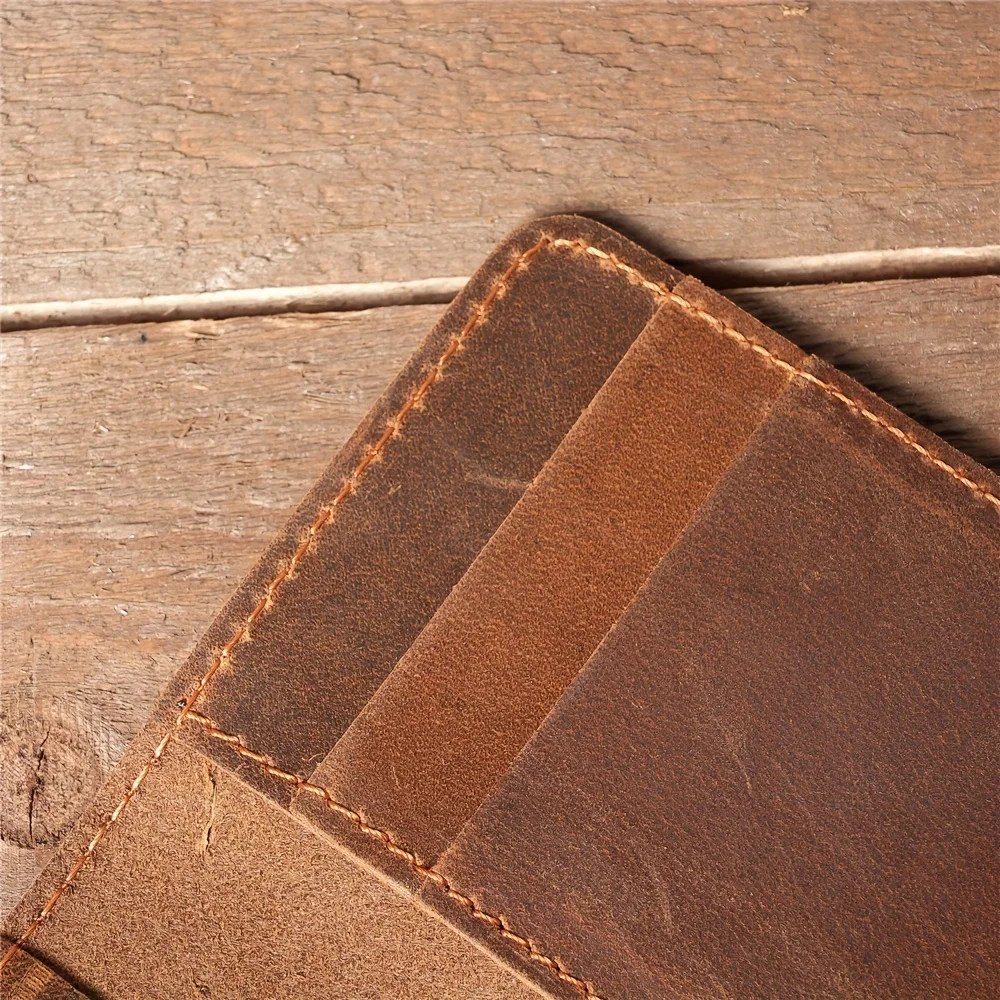 100% Genuine Leather Credit Card Holder Wallet Male Slim Wallet Small Bank ID Card Holders Men Retro Crazy Horse Leather Wallet