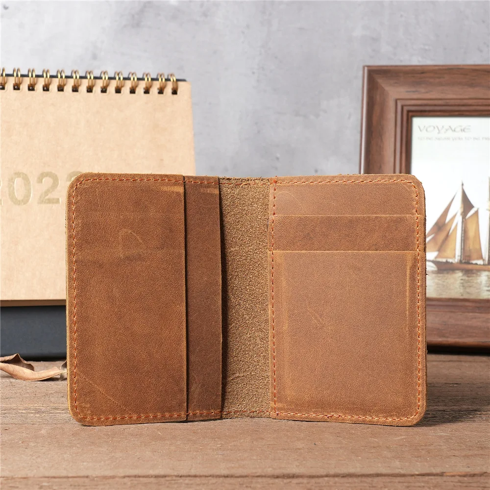 100% Genuine Leather Credit Card Holder Wallet Male Slim Wallet Small Bank ID Card Holders Men Retro Crazy Horse Leather Wallet