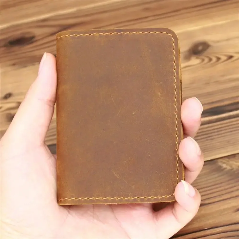 100% Genuine Leather Credit Card Holder Wallet Male Slim Wallet Small Bank ID Card Holders Men Retro Crazy Horse Leather Wallet