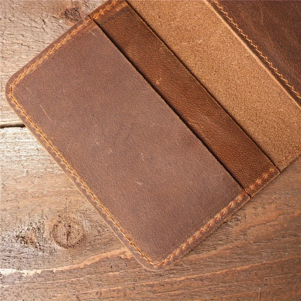 100% Genuine Leather Credit Card Holder Wallet Male Slim Wallet Small Bank ID Card Holders Men Retro Crazy Horse Leather Wallet