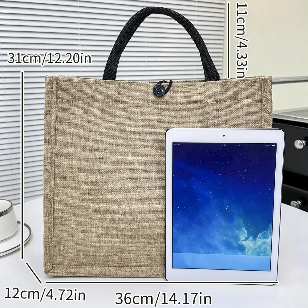 Letter Print Linen Tote Bag Casual Reusable Large Capacity Lunch Bag Top Handle Shopping Bag