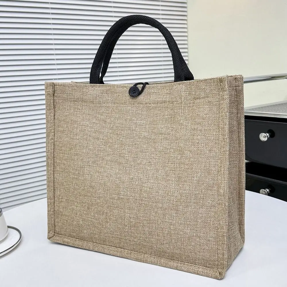 Letter Print Linen Tote Bag Casual Reusable Large Capacity Lunch Bag Top Handle Shopping Bag