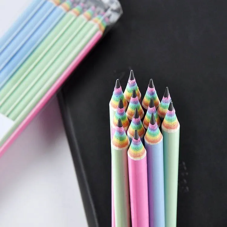 1-3pcs/set Children's Rainbow Paper HB Pencil Environmentally Friendly Non-toxic Writing and Painting Pencil School Stationery