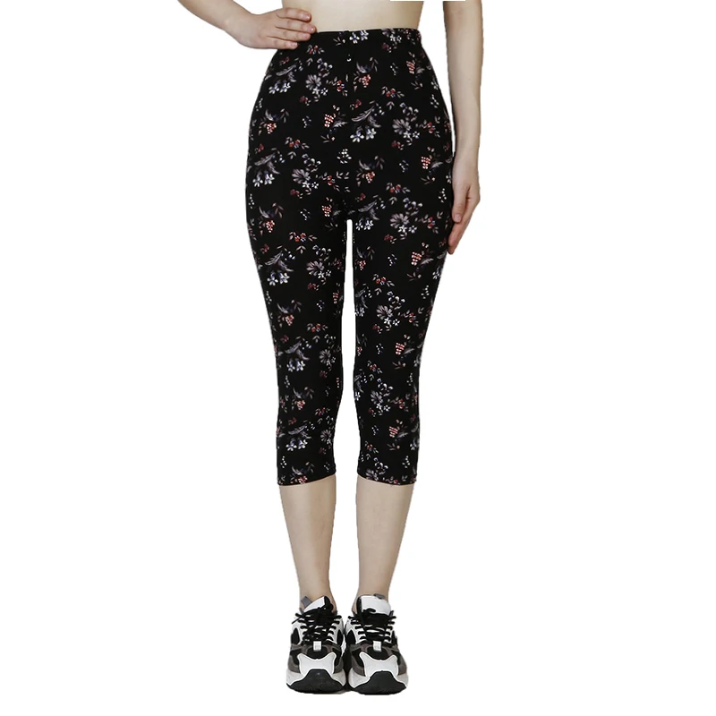 QR79 Summer Cropped Pants, Floral Print, Summer Leggings, Soft and Elastic WOMEN'S Sports Pants