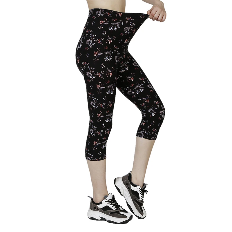 QR79 Summer Cropped Pants, Floral Print, Summer Leggings, Soft and Elastic WOMEN'S Sports Pants