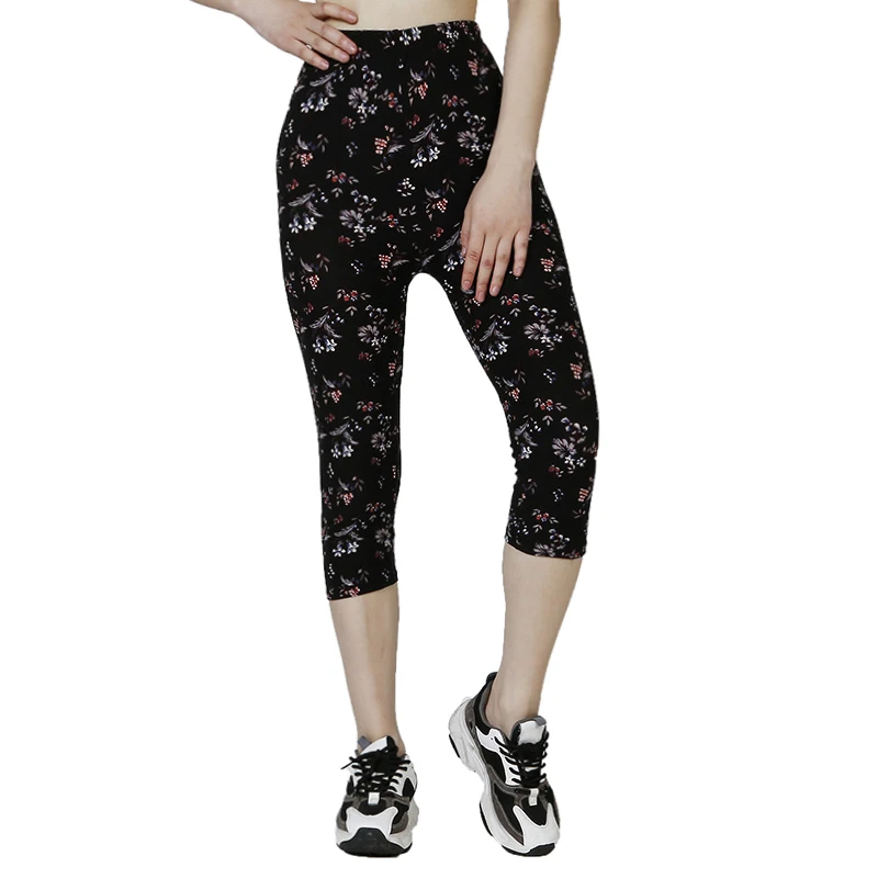 QR79 Summer Cropped Pants, Floral Print, Summer Leggings, Soft and Elastic WOMEN'S Sports Pants
