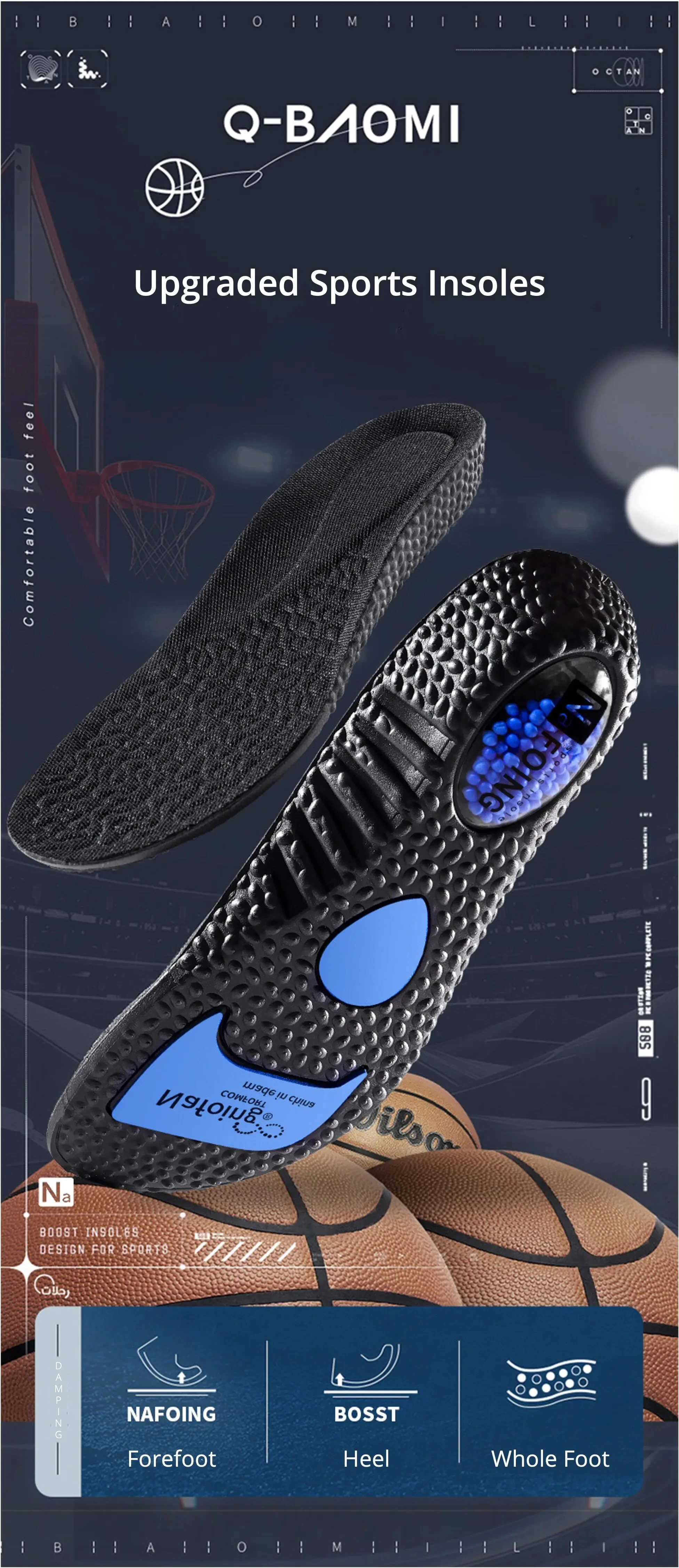Upgraded Sports Shock Absorption Insoles High Elastic Running Sneaker Pads Rebound Deodorant Comfortable Feet Cushion