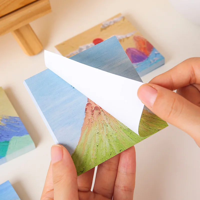 Landscape Oil Painting Sticky Notes Can Be Torn Note Book With Sticky Message Stereo Instagram High Appearance Level Cute Girl N
