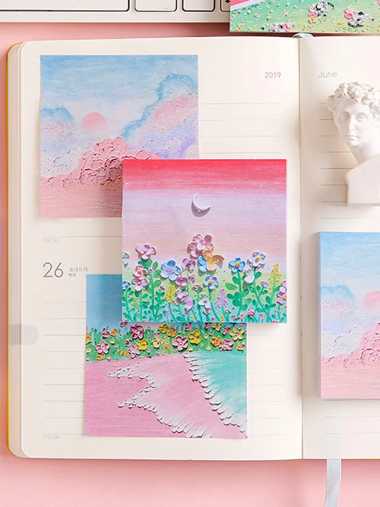 Landscape Oil Painting Sticky Notes Can Be Torn Note Book With Sticky Message Stereo Instagram High Appearance Level Cute Girl N