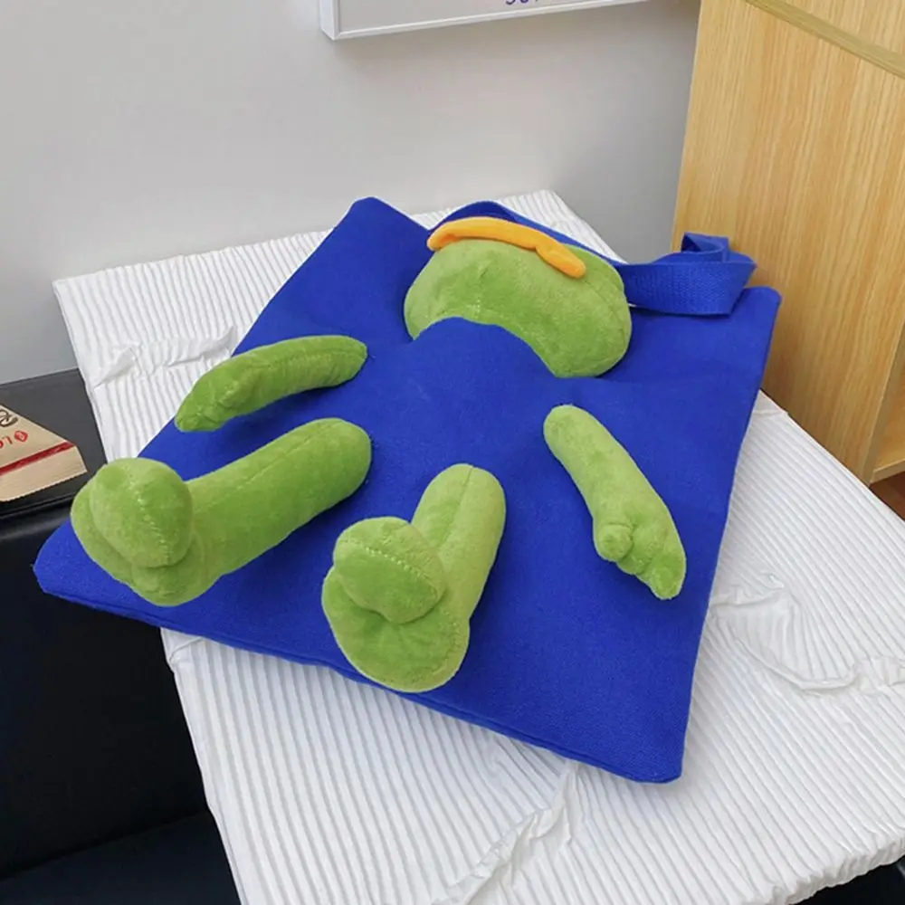Canvas Shoulder Bags Fashion Anime Cartoon Shopping Bag Stuffed Sad Frog Cute Crossbody Bag Women