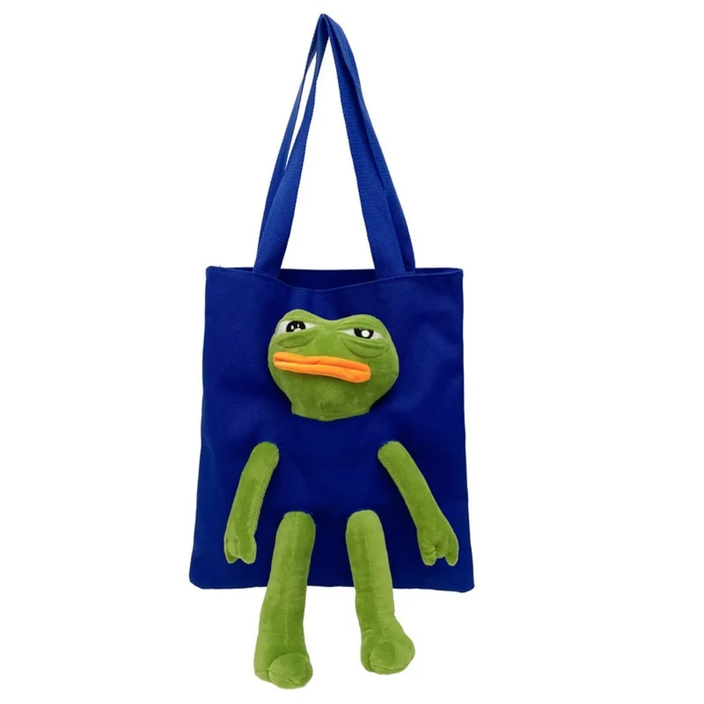 Canvas Shoulder Bags Fashion Anime Cartoon Shopping Bag Stuffed Sad Frog Cute Crossbody Bag Women