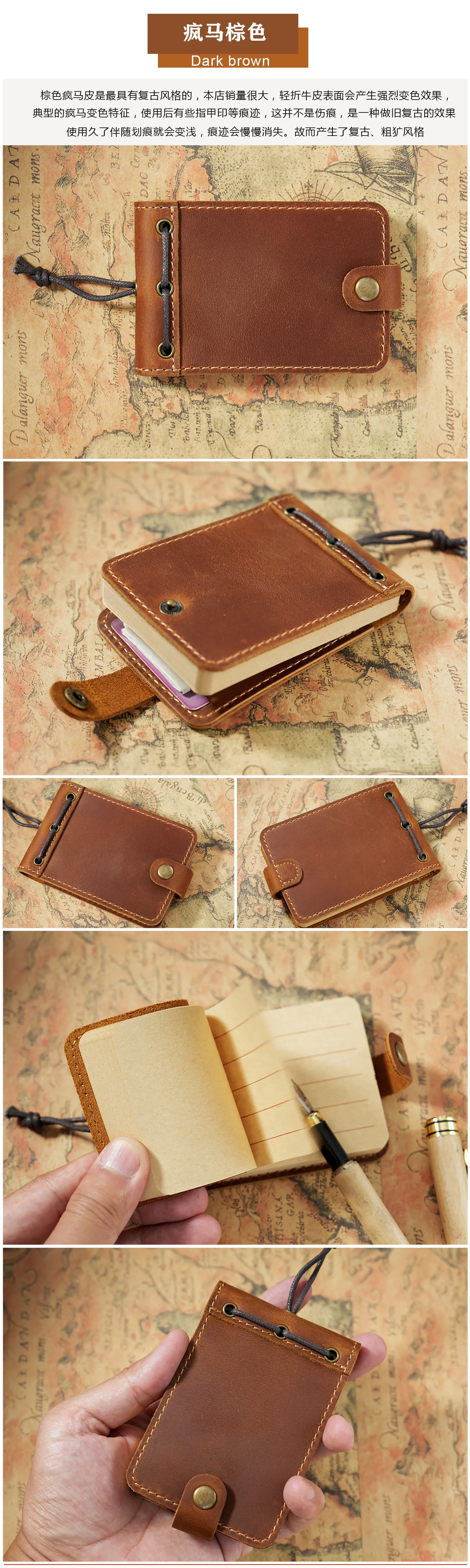 Pure Handmade Genuine Leather Small Size Mini Notebooks Cover Retro Cowhide Diary Journals Vintage Memo Notepad Paper Material