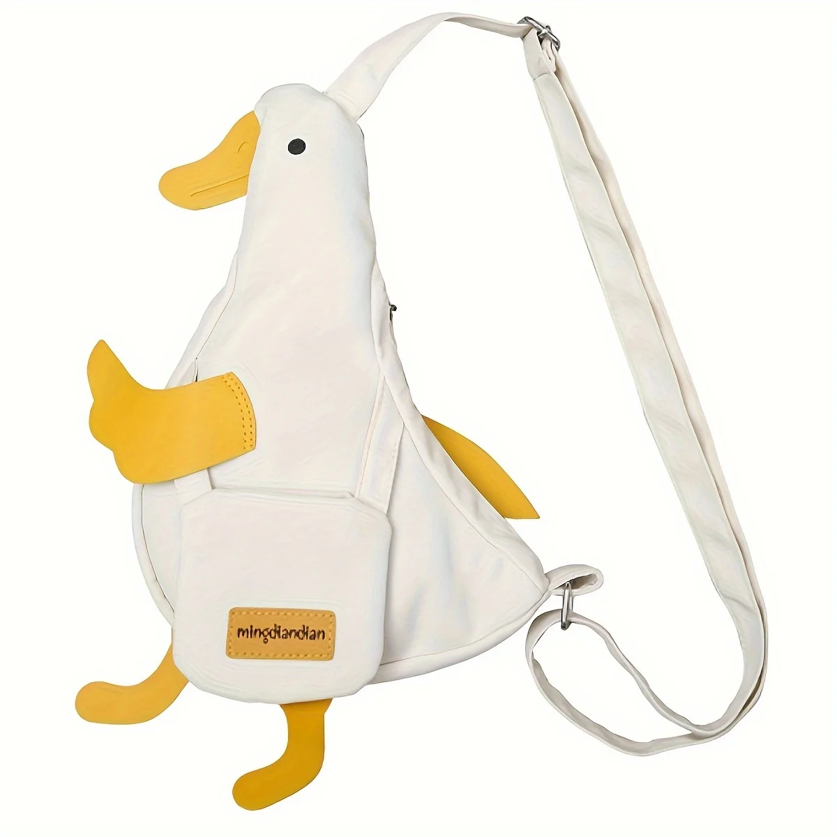 Beige and White New Cute Duck Shape Canvas Bag Student Chest Bag Shoulder Bag Trend Funny Cartoon Crossbody Bag 1 Outfit