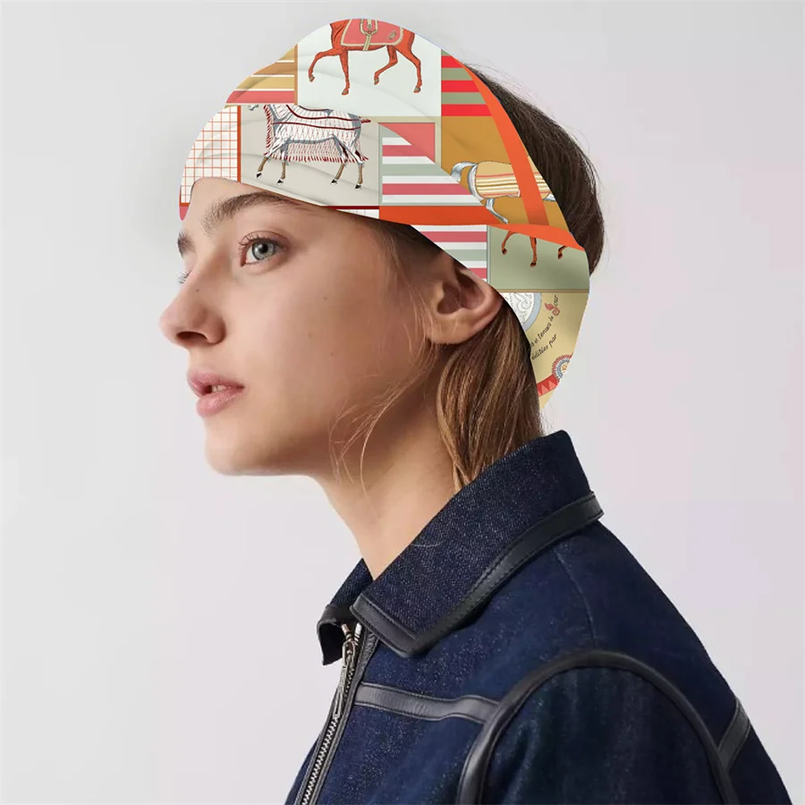 90cm Classic Checkered Horse Brand Square Scarf Women Twill Silk Scarf Shawl Hijab Luxury Bandana Foulard Neckerchief Head Scarf