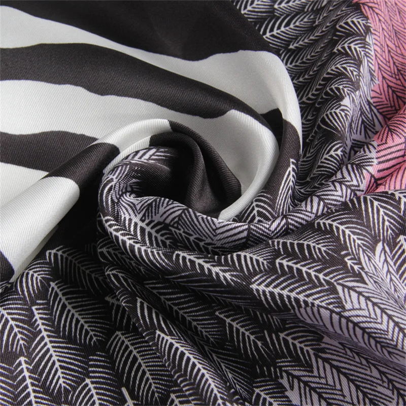 90cm Classic Checkered Horse Brand Square Scarf Women Twill Silk Scarf Shawl Hijab Luxury Bandana Foulard Neckerchief Head Scarf