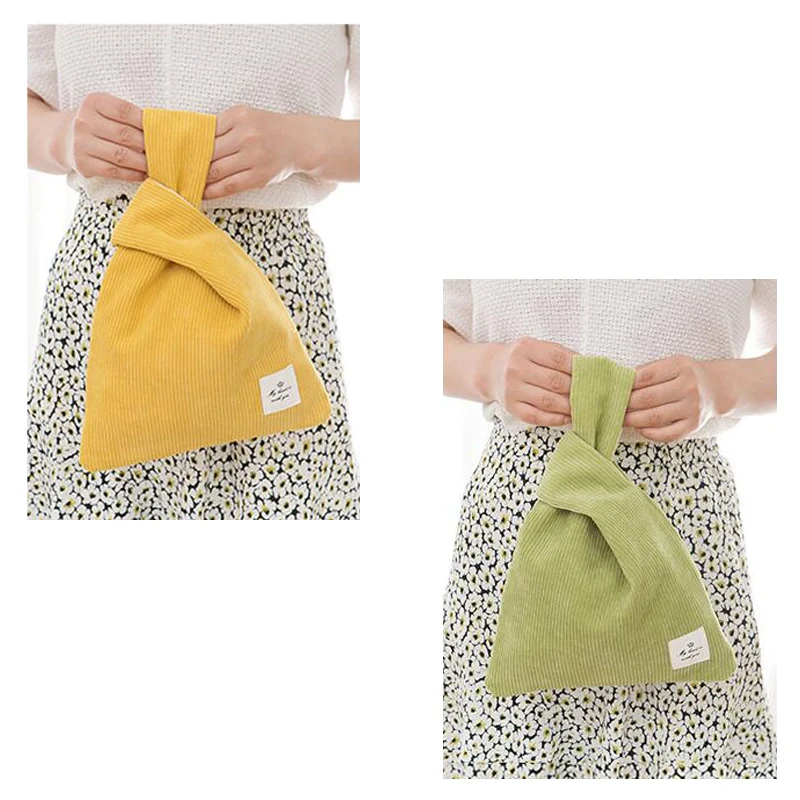 NamcheBarwa Japanese Mini Knot Wrist Bag Corduroy Women Top Handle Bag Simple Purses Handbags Simple Shopping Bag Phone Key Bag