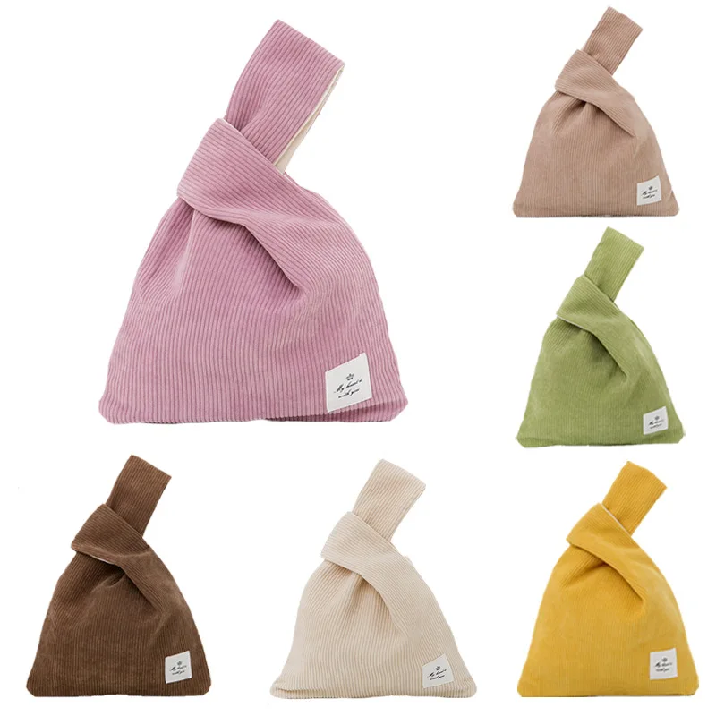 NamcheBarwa Japanese Mini Knot Wrist Bag Corduroy Women Top Handle Bag Simple Purses Handbags Simple Shopping Bag Phone Key Bag