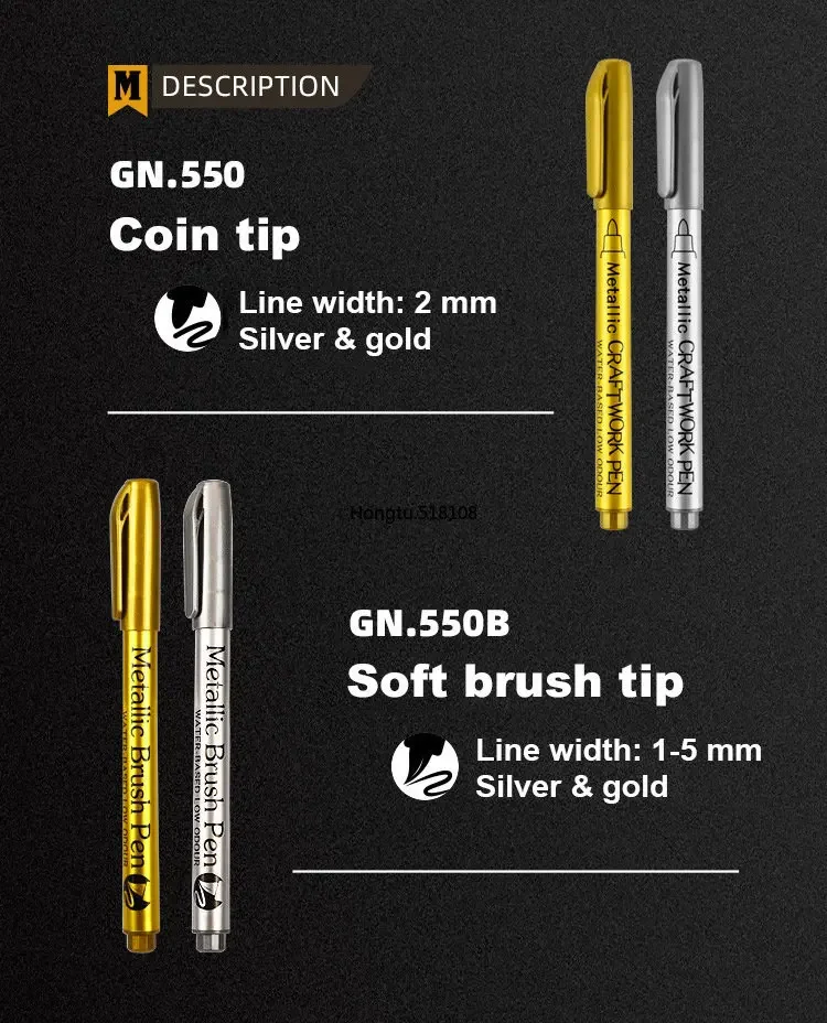 2/1Pc Gold Silver Brush Metallic Marker Pens Permanent Art Marker For Manga Crafts Scrapbooking Stationery School Art Supplies
