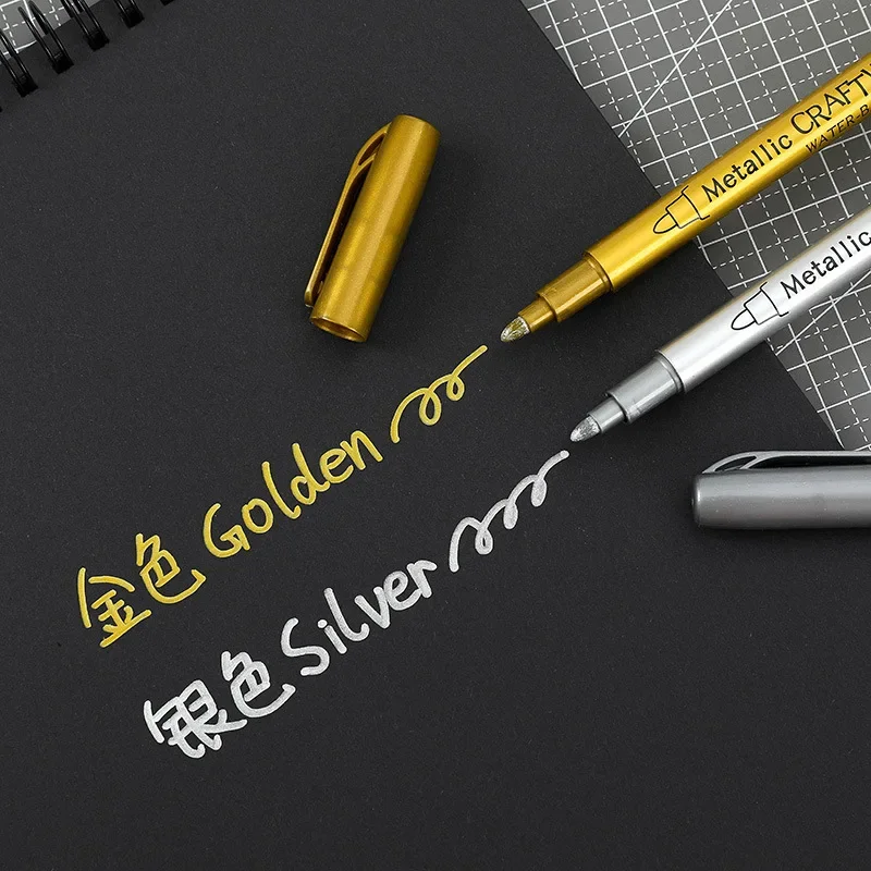 2/1Pc Gold Silver Brush Metallic Marker Pens Permanent Art Marker For Manga Crafts Scrapbooking Stationery School Art Supplies