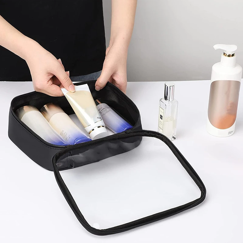 Clear Makeup Bag with Zippers Transparent Makeup Organizer Cosmetic Makeup Bags for Vacation Business Trip Airport Toiletry Bag