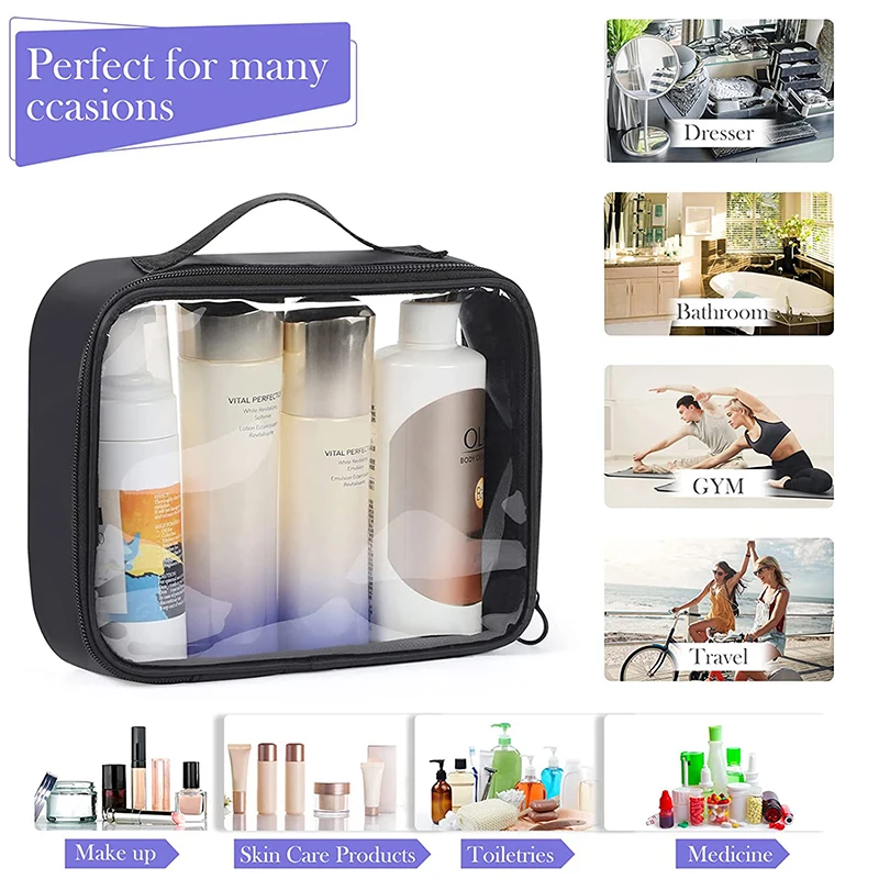 Clear Makeup Bag with Zippers Transparent Makeup Organizer Cosmetic Makeup Bags for Vacation Business Trip Airport Toiletry Bag