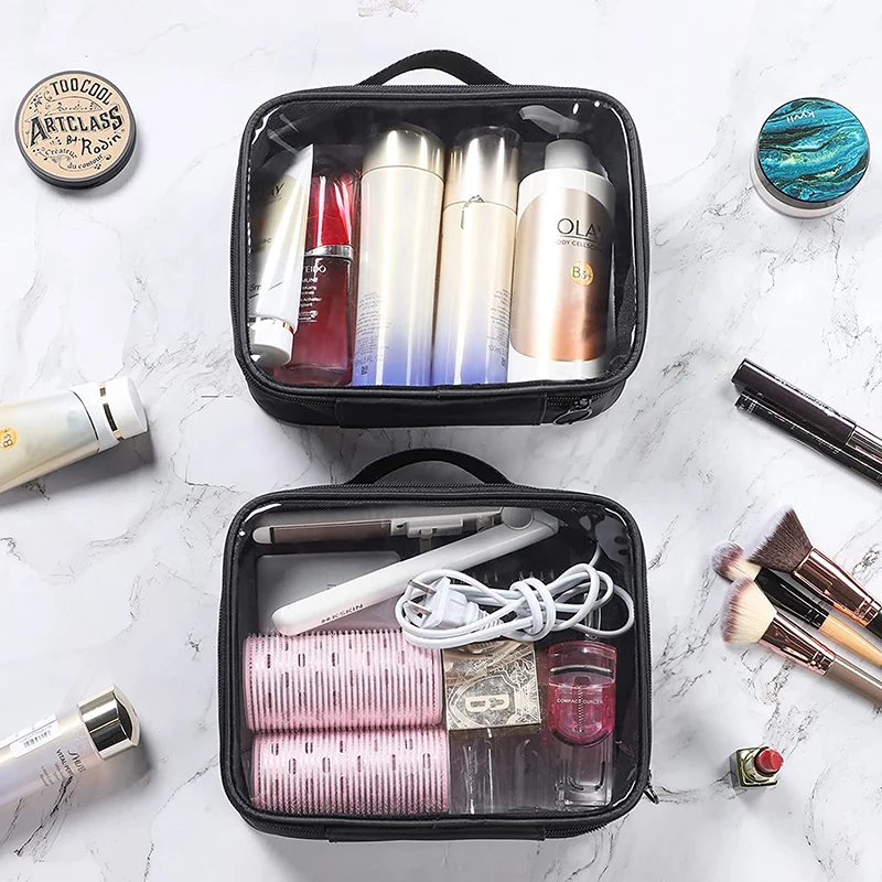 Clear Makeup Bag with Zippers Transparent Makeup Organizer Cosmetic Makeup Bags for Vacation Business Trip Airport Toiletry Bag