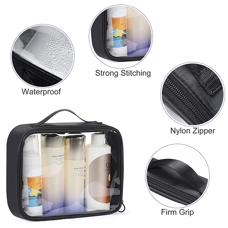 Clear Makeup Bag with Zippers Transparent Makeup Organizer Cosmetic Makeup Bags for Vacation Business Trip Airport Toiletry Bag