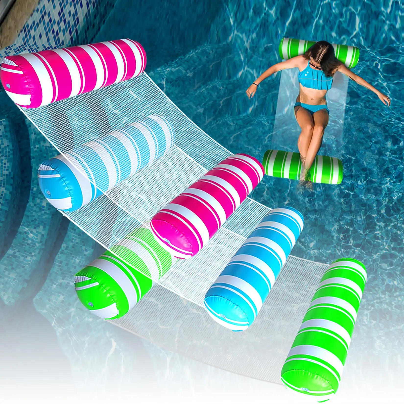 Water Hammock Recliner Inflatable Floating Swimming Mattress Pool Float Mats Sea Mattress Pool Party Inflatable Pool Accessories