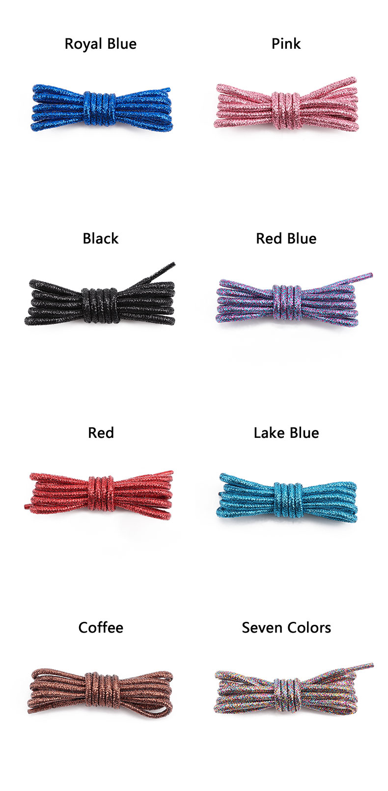 Round Glitter Shoelaces of Sneaker Trendy Bright White Colorful Lurex Shoelaces White Casual Sports Leather Running Shoes Laces