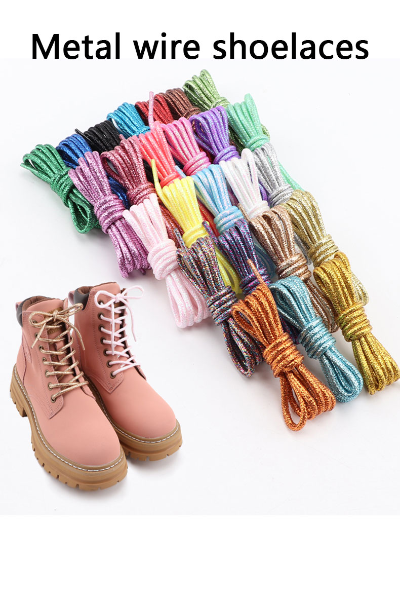 Round Glitter Shoelaces of Sneaker Trendy Bright White Colorful Lurex Shoelaces White Casual Sports Leather Running Shoes Laces