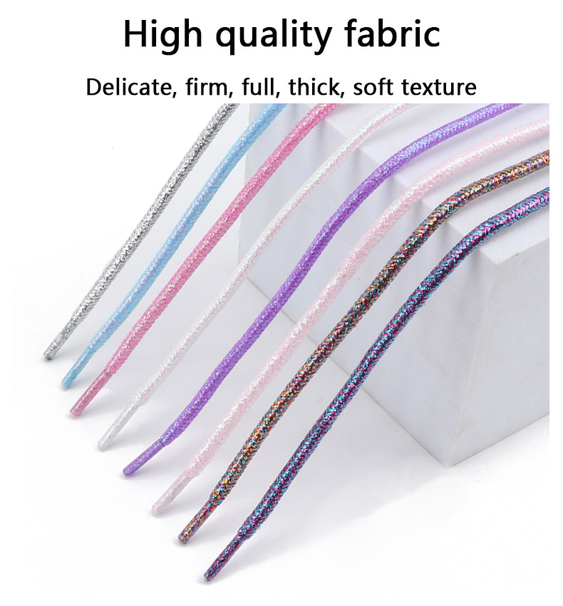 Round Glitter Shoelaces of Sneaker Trendy Bright White Colorful Lurex Shoelaces White Casual Sports Leather Running Shoes Laces